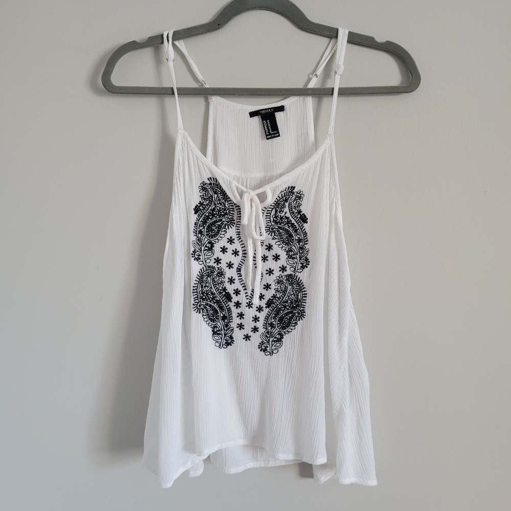 Forever 21 White Tank with Black Paisley Print